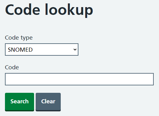 A code lookup with a SNOMED code type.