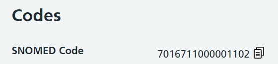 The SNOMED code with the copy icon which allows the entry to be copied.