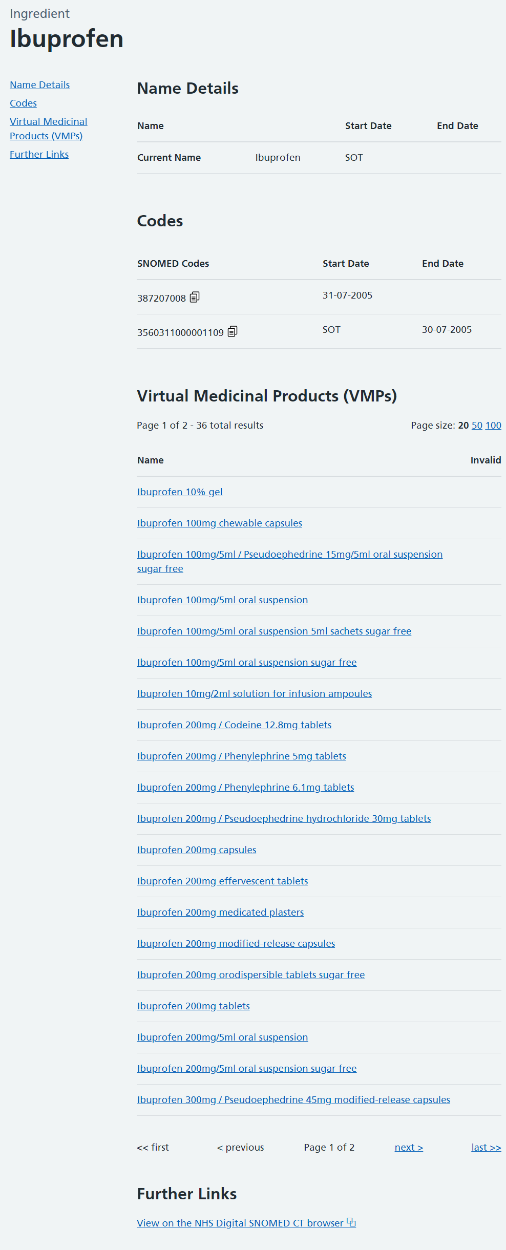 An ingredient entry, links to multiple multiple VMPs or further information.